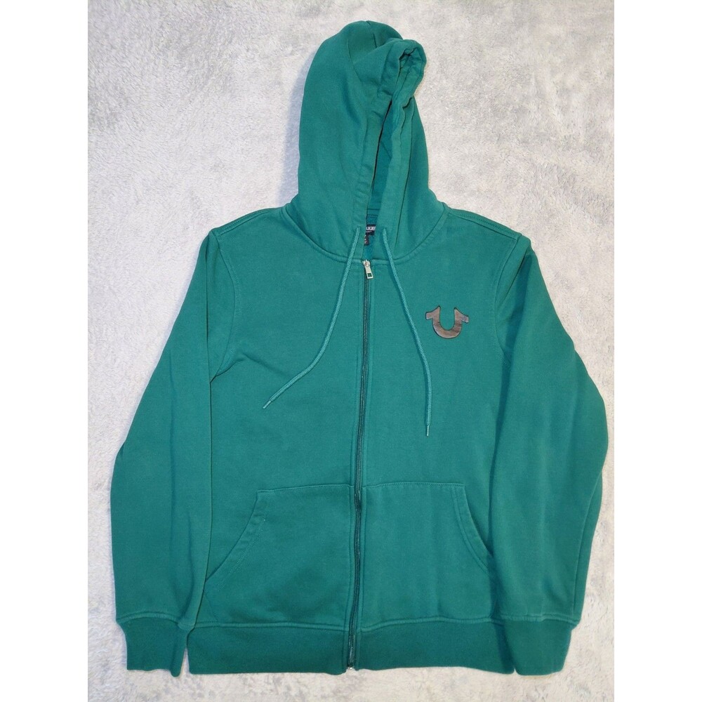 True Religion Mens Hoodie Size M Medium Green Big Buddha Cotton Sweatshirt